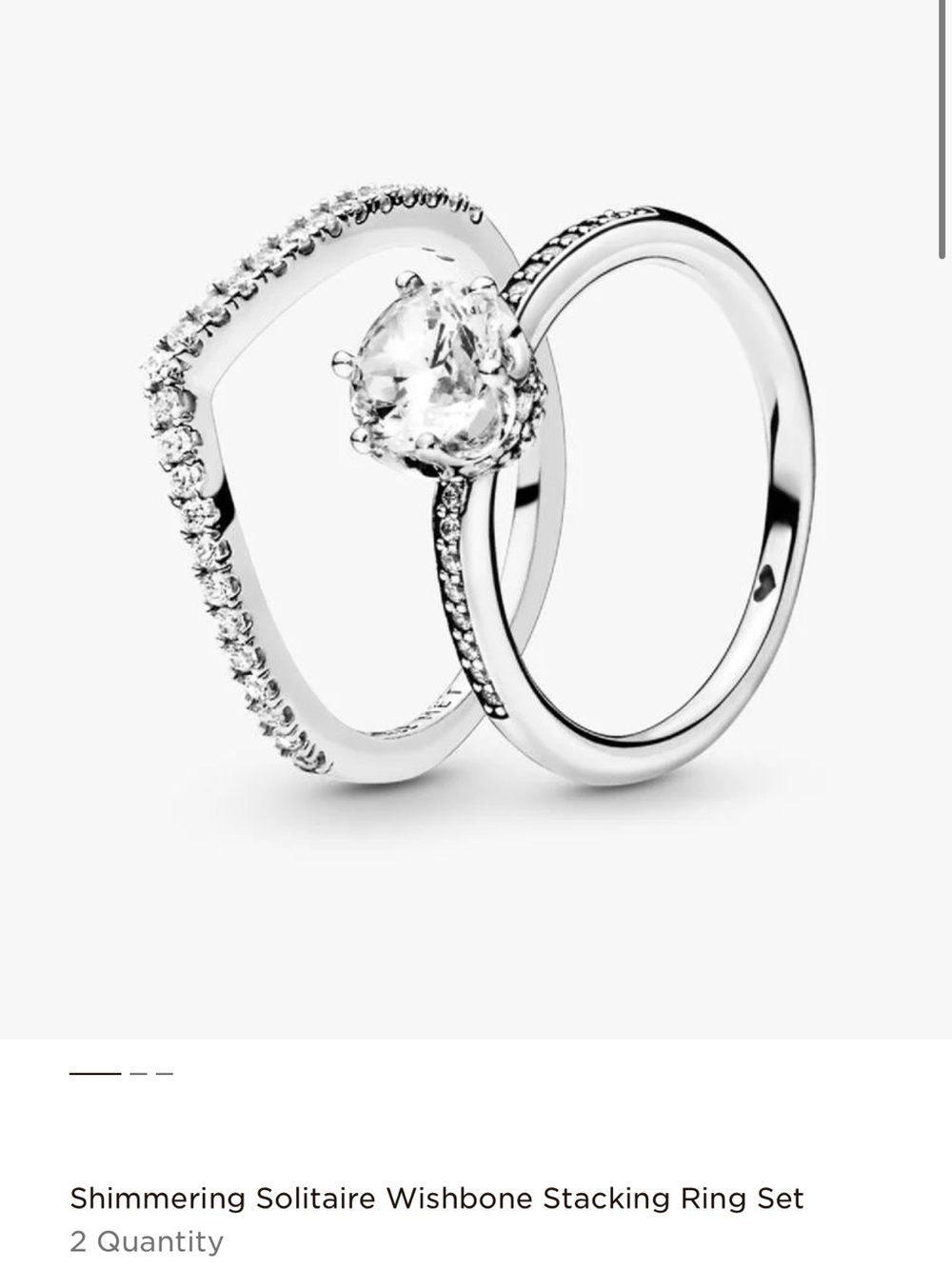 Authentic Pandora Silver Solitaire & Pavé Wishbone Stacking Rings